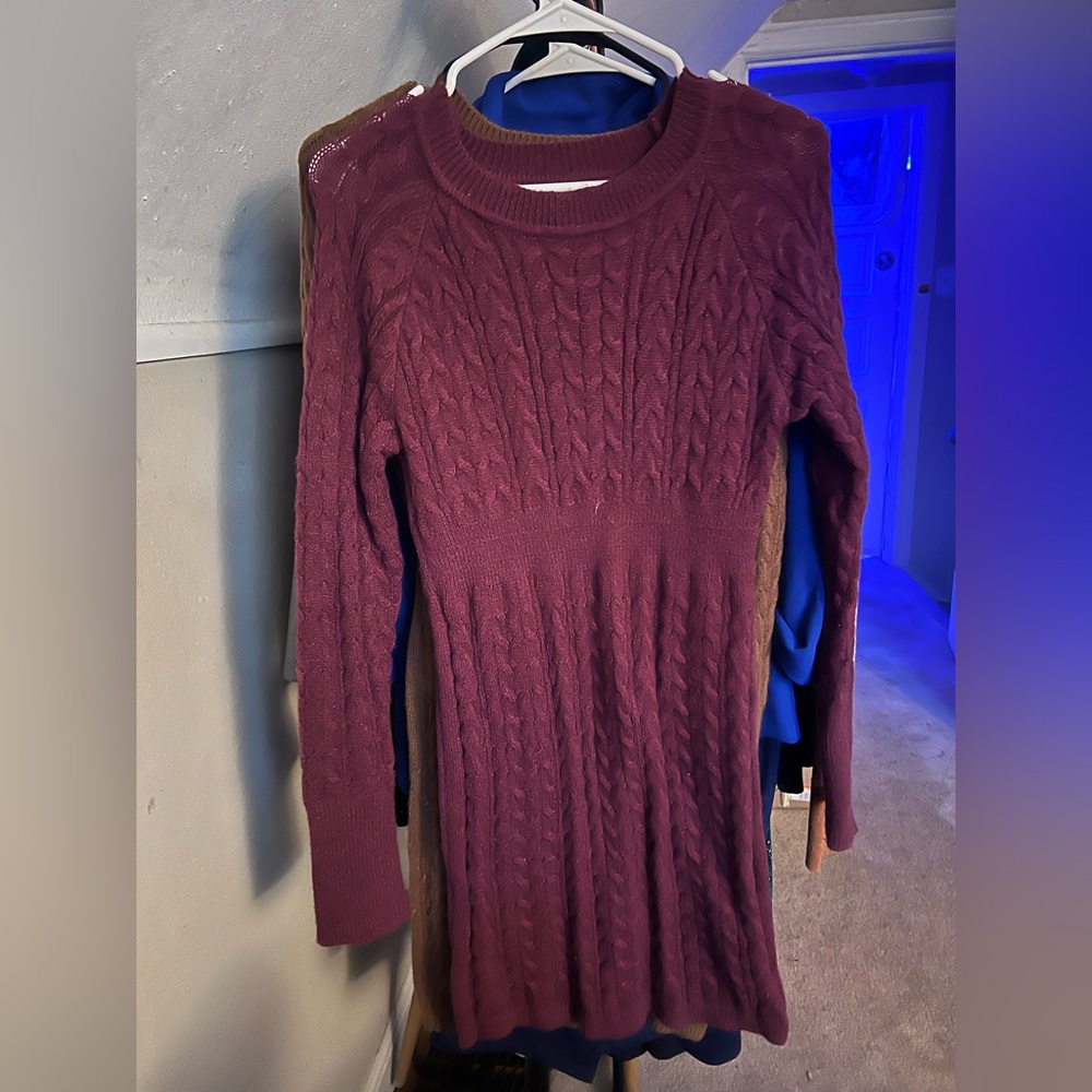 Burgundy Cable Knit Sweater Dress